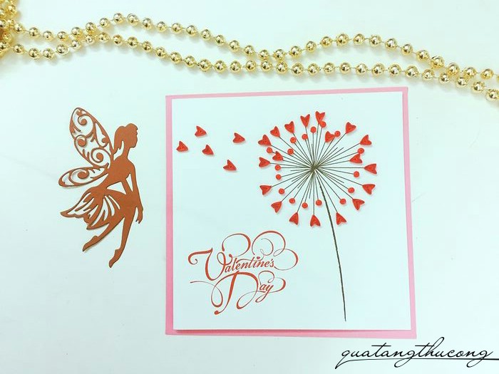Thiệp tình yêu quilling bồ công anh trái tim